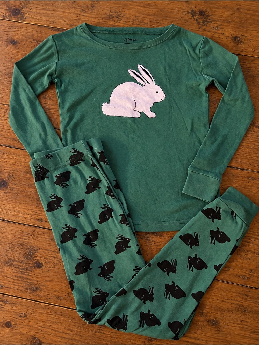 Kids Green Bunny Pajama Set - Long Sleeve Top & Pants